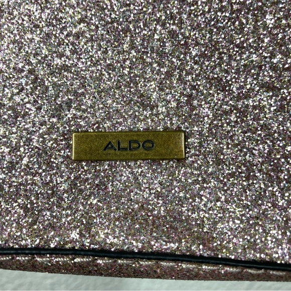 Aldo Glitter Shining Crossbody Bag Pink Silver Embellished Snap Closure 9x7" - Picture 12 of 16